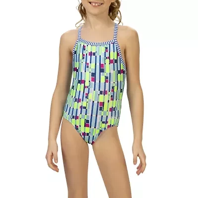 Dolfin Big Kid Girls Easy-on + Easy-off Geometric One Piece Swimsuit