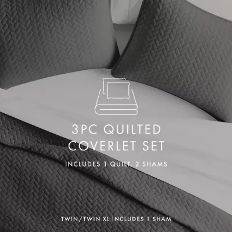 Casual Comfort Premium Ultra Soft Herringbone Pattern Quilted Coverlet Set