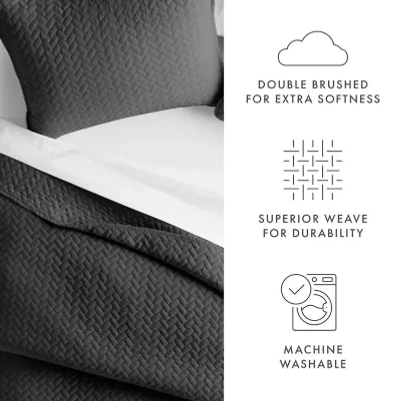 Casual Comfort Premium Ultra Soft Herringbone Pattern Quilted Coverlet Set