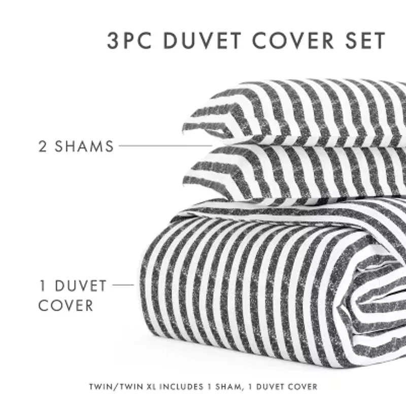 Casual Comfort Premium Ultra Soft Puffed Rugged Stripes Duvet Cover Set