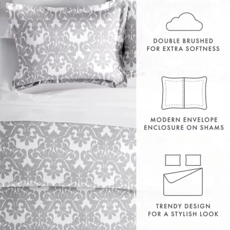 Casual Comfort Soft Damask Pattern Oversized Duvet Cover Set