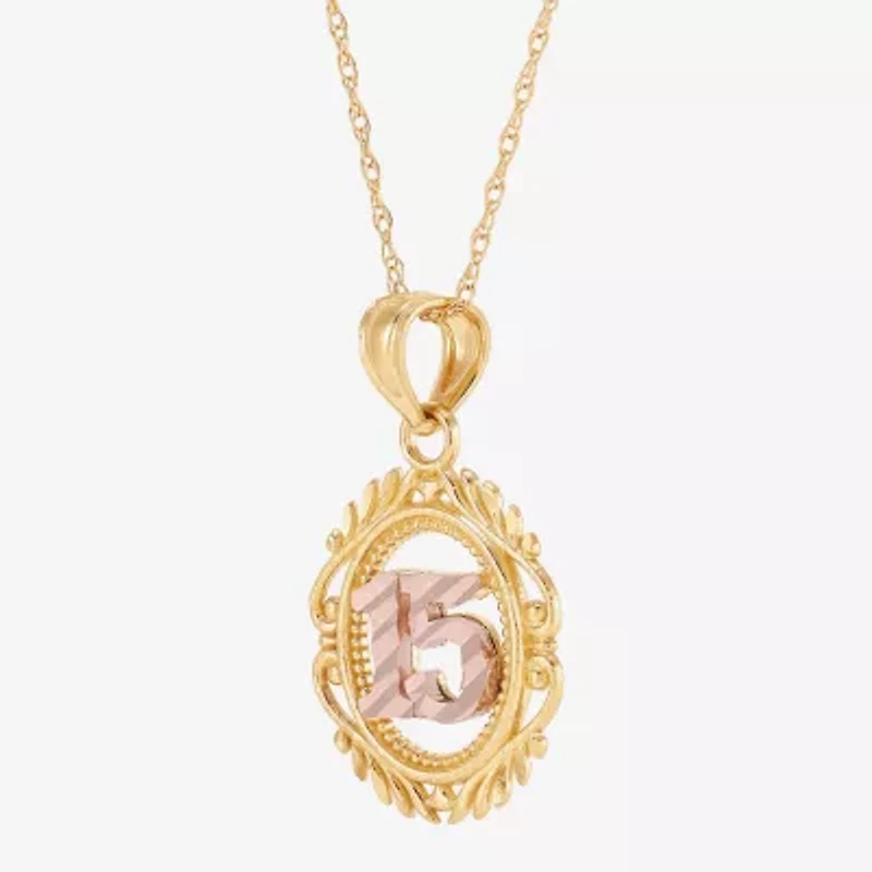 Womens White Cubic Zirconia 14K Two Tone Gold Oval Pendant Necklace