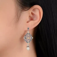 Womens Genuine Black Marcasite Sterling Silver Drop Earrings