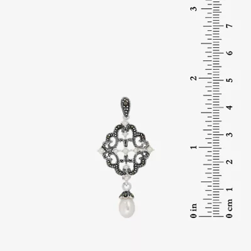 Womens Genuine Black Marcasite Sterling Silver Drop Earrings