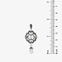 Womens Genuine Black Marcasite Sterling Silver Drop Earrings