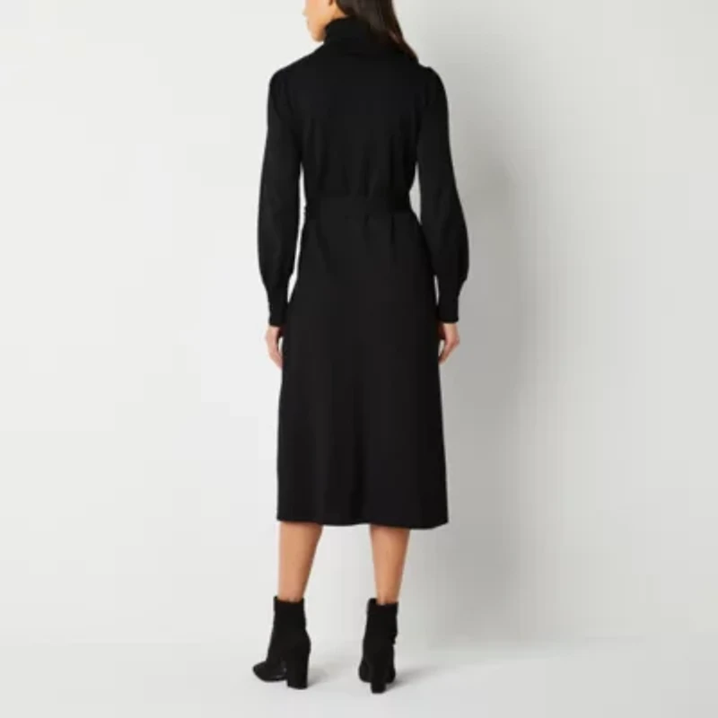 Maia Womens Long Sleeve Belted Midi Sweater Dress