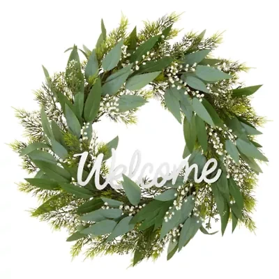 Linden Street 24in Welcome Mixed Evergreen Wreath