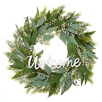 Linden Street 24in Welcome Mixed Evergreen Wreath