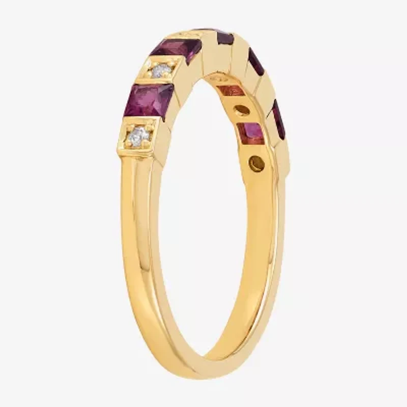 Limited Quantities! Womens 2.5MM Diamond Accent Genuine Red Rhodolite 14K Gold Band