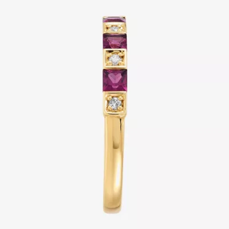 Limited Quantities! Womens 2.5MM Diamond Accent Genuine Red Rhodolite 14K Gold Band