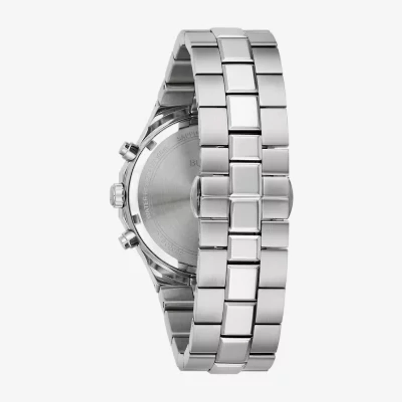 Bulova Prestige Mens Chronograph Silver Tone Stainless Steel Bracelet Watch 96b459