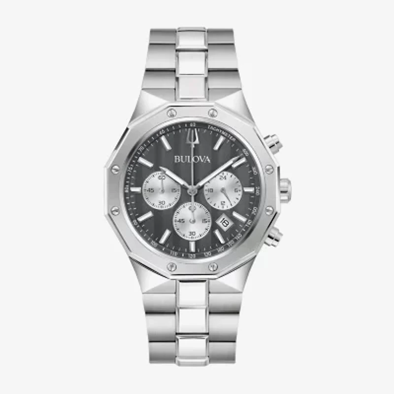 Bulova Prestige Mens Chronograph Silver Tone Stainless Steel Bracelet Watch 96b459