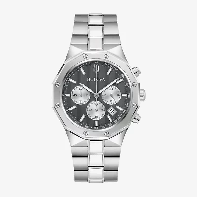 Bulova Prestige Mens Chronograph Silver Tone Stainless Steel Bracelet Watch 96b459