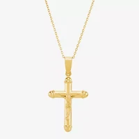 Bonded Brilliance Crucifix Womens 14K Gold Bonded With Sterling Silver Cross 18 Inch Pendant Necklace