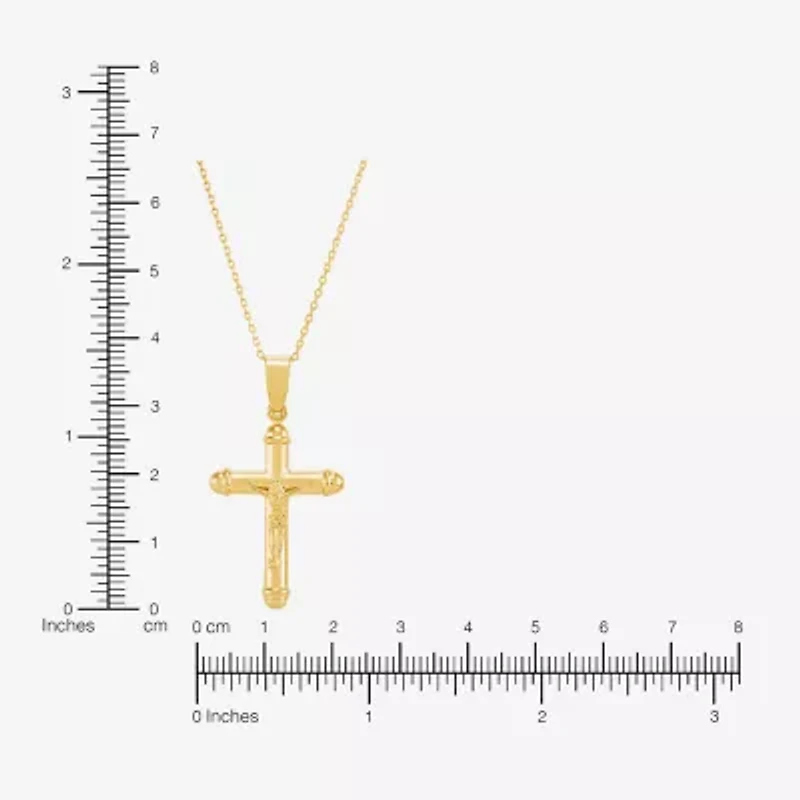 Bonded Brilliance Crucifix Womens 14K Gold Bonded With Sterling Silver Cross 18 Inch Pendant Necklace