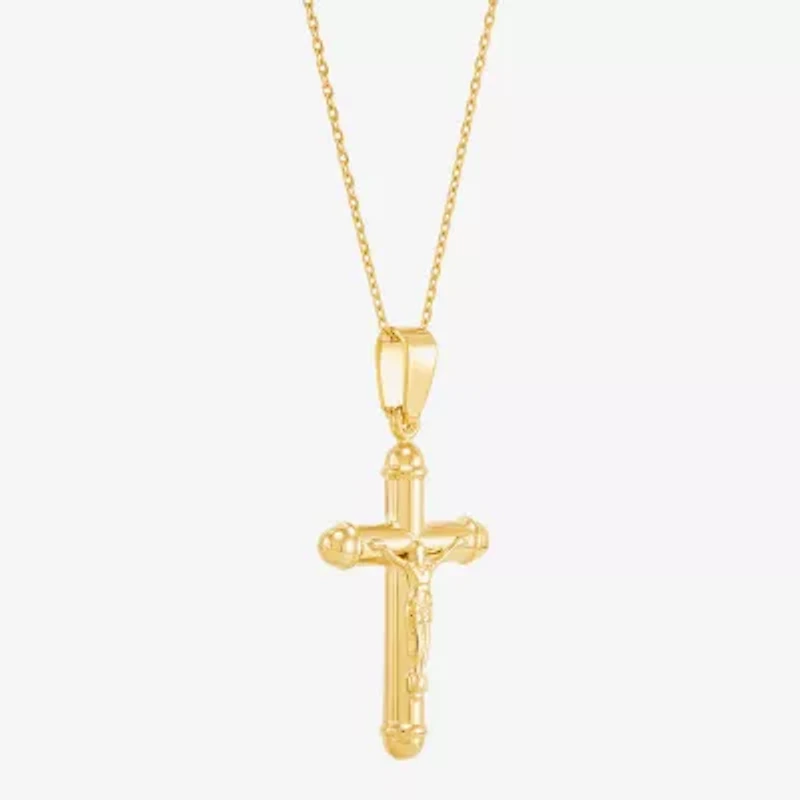 Bonded Brilliance Crucifix Womens 14K Gold Bonded With Sterling Silver Cross 18 Inch Pendant Necklace