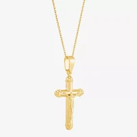 Bonded Brilliance Crucifix Womens 14K Gold Bonded With Sterling Silver Cross 18 Inch Pendant Necklace