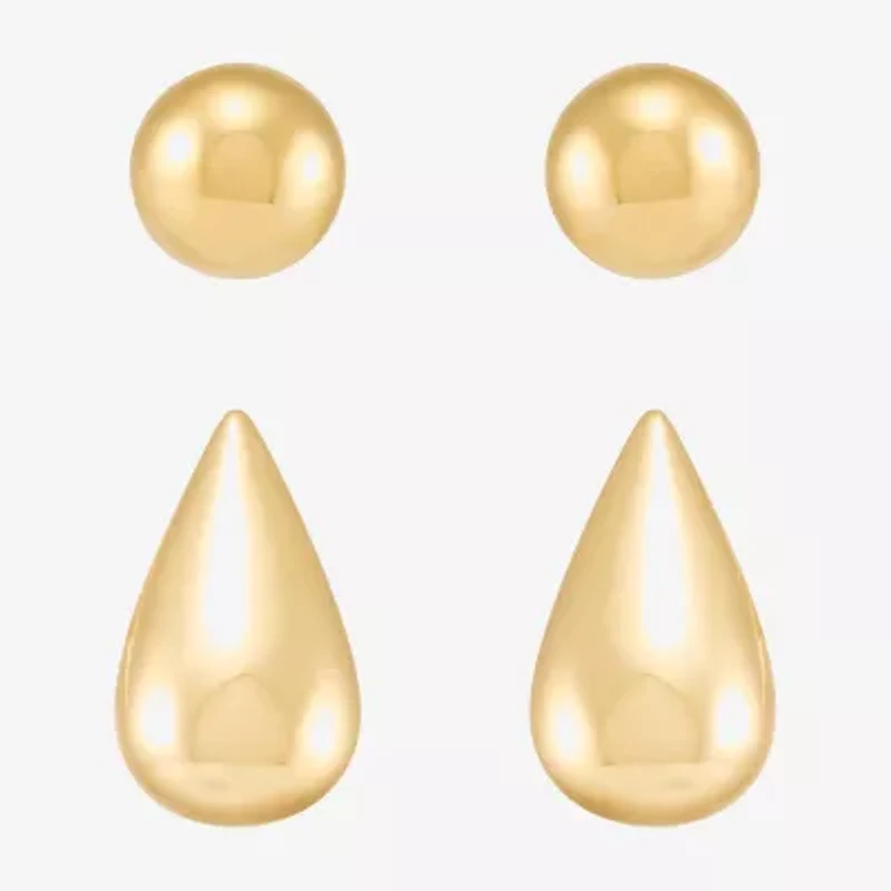 Silver Addiction Womens 14K Gold Over Silver 2 Pair Earring Set