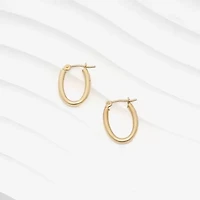 Womens 14K Gold 15.5mm Oval Hoop Earrings