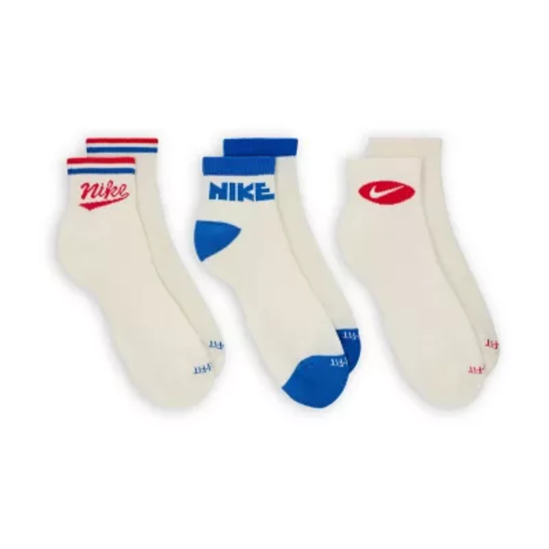 Nike Everyday Plus Throwback Unisex Adult Breathable Multi-Pack 3 Pair Quarter Ankle Socks