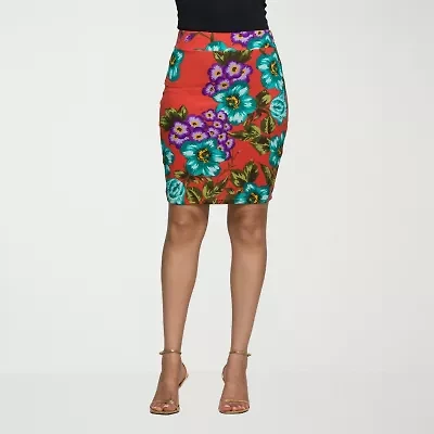 24seven Comfort Apparel Womens Mid Rise Stretch Fabric Pencil Skirt