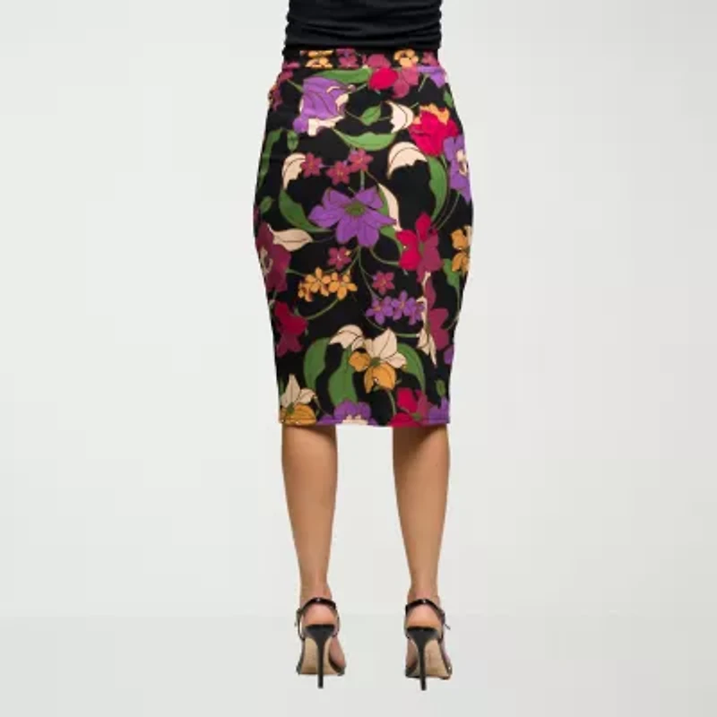 24seven Comfort Apparel Womens Mid Rise Stretch Fabric Pencil Skirt