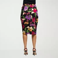 24seven Comfort Apparel Womens Mid Rise Stretch Fabric Pencil Skirt