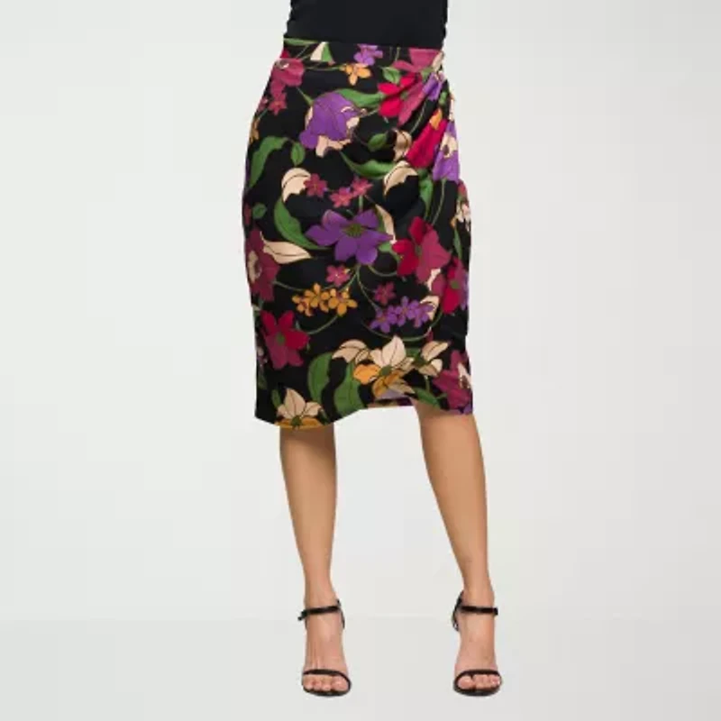 24seven Comfort Apparel Womens Mid Rise Stretch Fabric Pencil Skirt