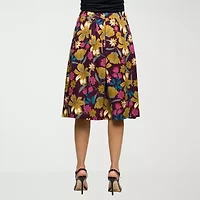 24seven Comfort Apparel Womens Stretch Fabric Mid Rise Midi Pleated Skirt