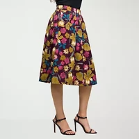 24seven Comfort Apparel Womens Stretch Fabric Mid Rise Midi Pleated Skirt