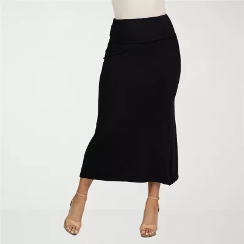 24seven Comfort Apparel Womens Mid Rise Stretch Fabric Maxi Skirt