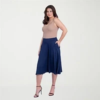 24seven Comfort Apparel Womens Stretch Fabric Mid Rise Pleated Skirt