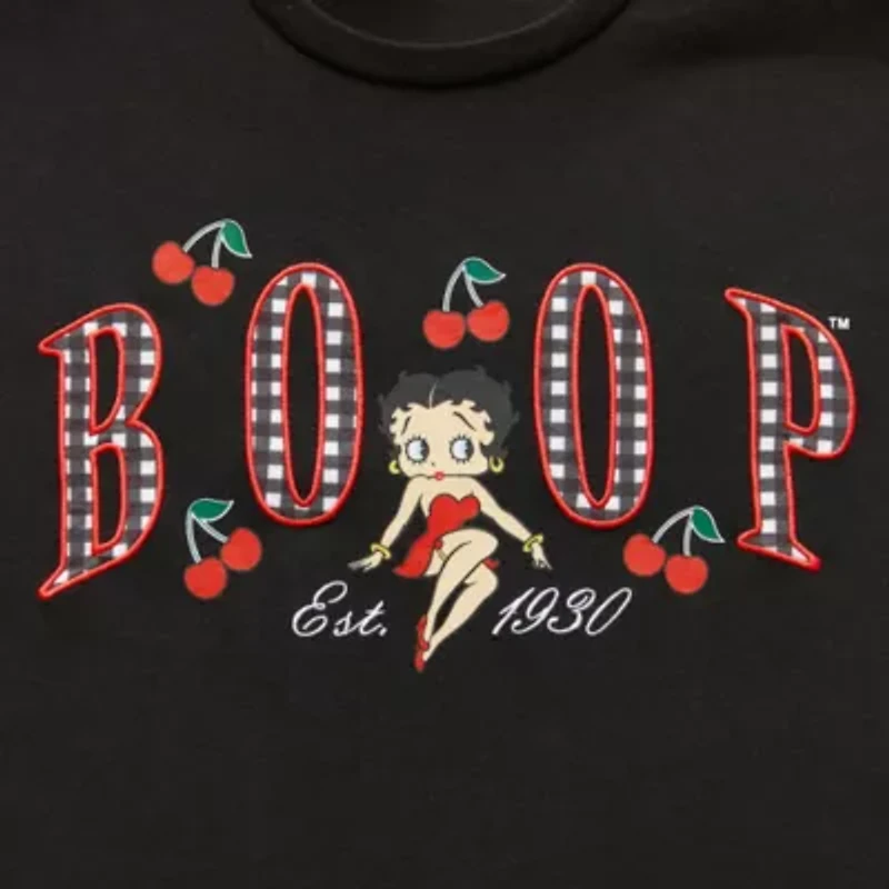 Womens Juniors Crew Neck Short Sleeve Oversized Betty Boop Graphic T-Shirt