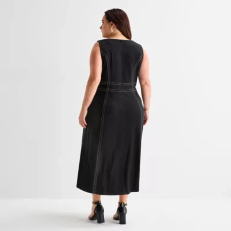 Sam And Jess Womens Plus Sleeveless Midi Fit + Flare Dress