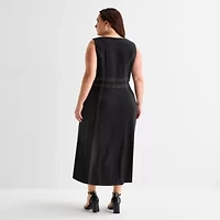 Sam And Jess Womens Plus Sleeveless Midi Fit + Flare Dress