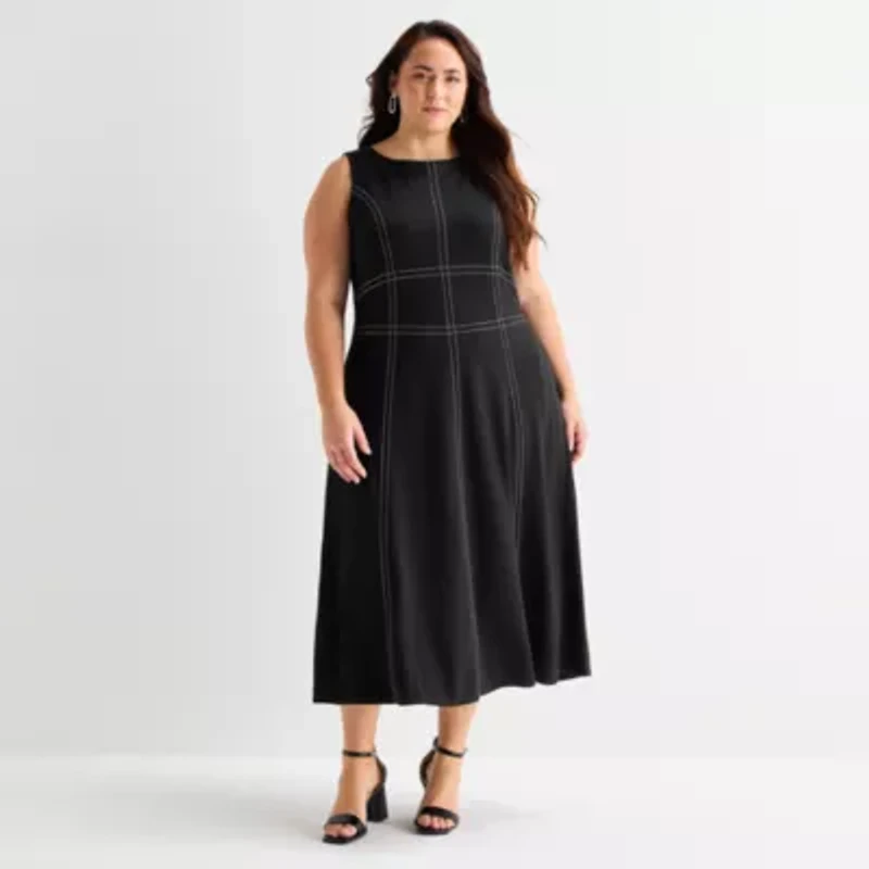 Sam And Jess Womens Plus Sleeveless Midi Fit + Flare Dress