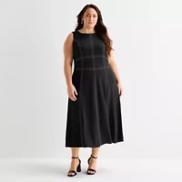Sam And Jess Womens Plus Sleeveless Midi Fit + Flare Dress