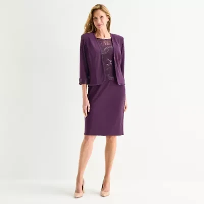 Maya Brooke Womens Applique Jacket Dress