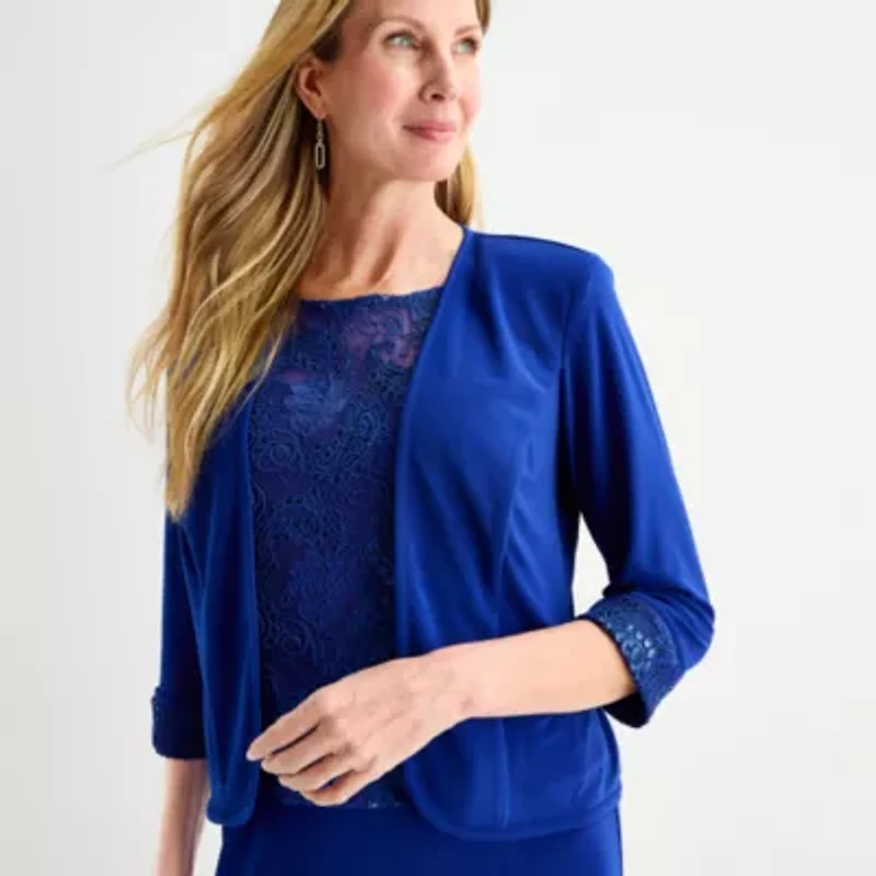 Maya Brooke Womens Applique Jacket Dress