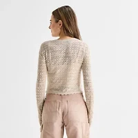 Arizona Womens Crew Neck Long Sleeve Button Juniors Cardigan