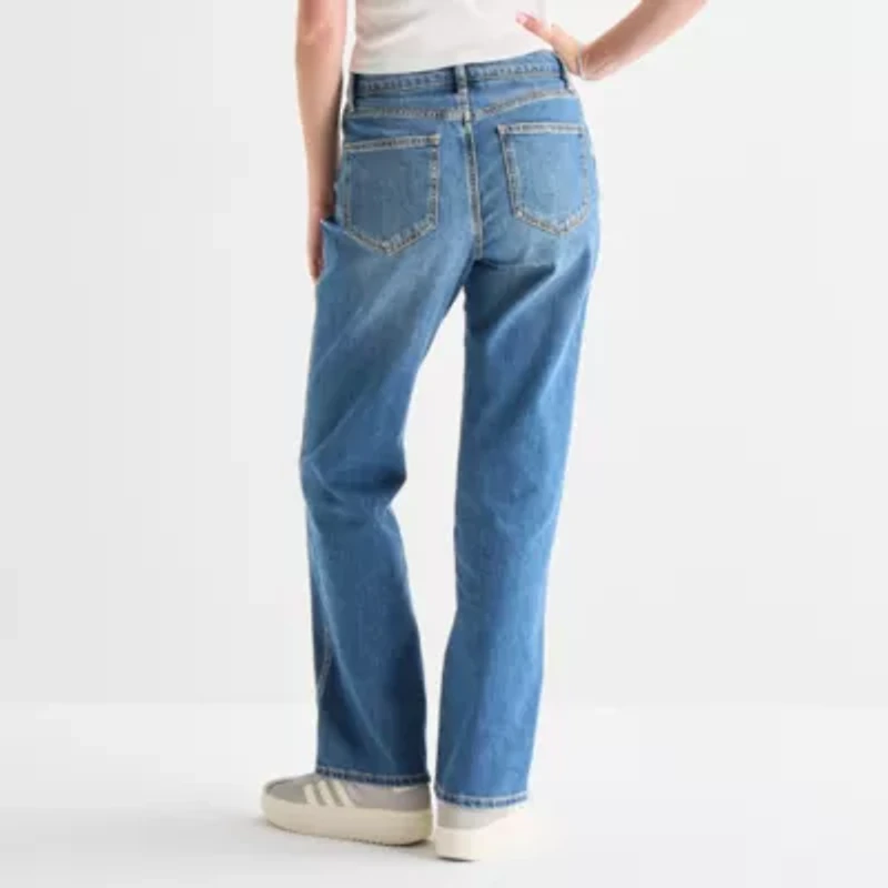 Arizona Womens Juniors High Rise Stretch Fabric Straight Leg Jean