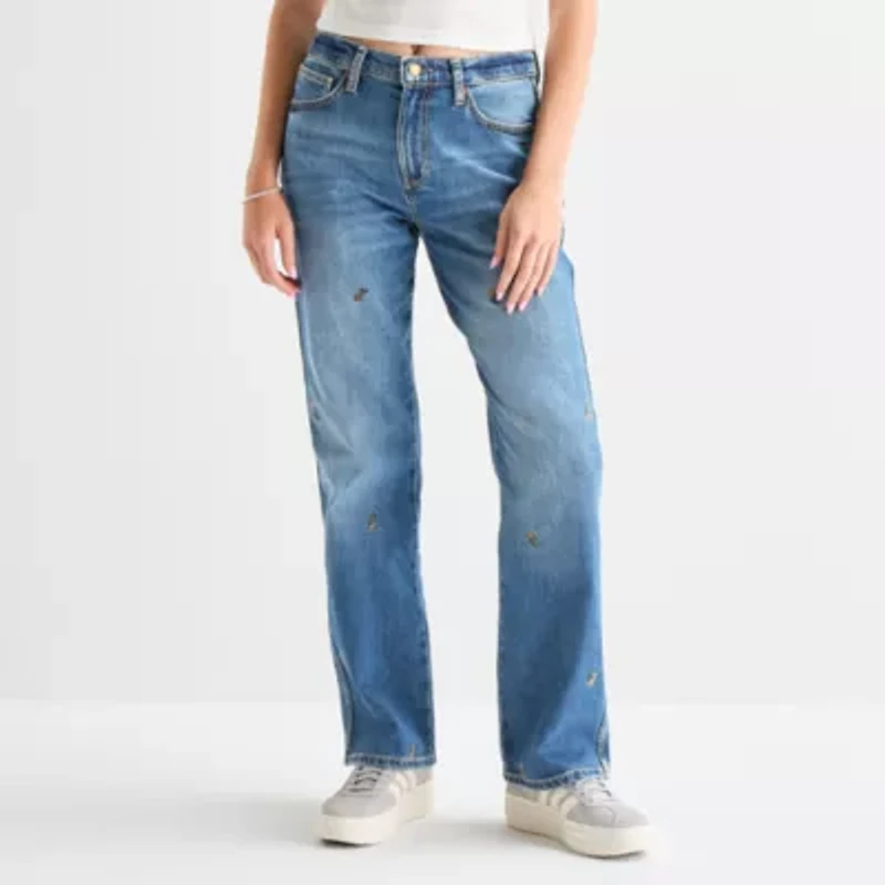 Arizona Womens Juniors High Rise Stretch Fabric Straight Leg Jean