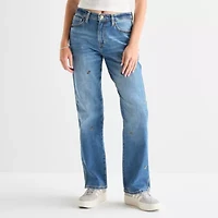 Arizona Womens Juniors High Rise Stretch Fabric Straight Leg Jean