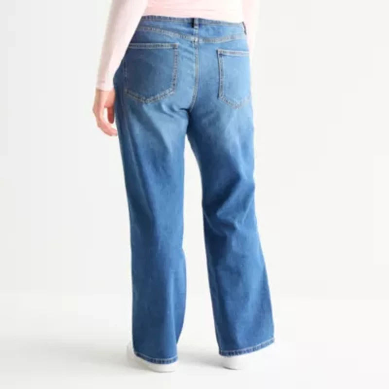 Arizona Womens Juniors Plus High Rise Stretch Fabric Straight Leg Jean