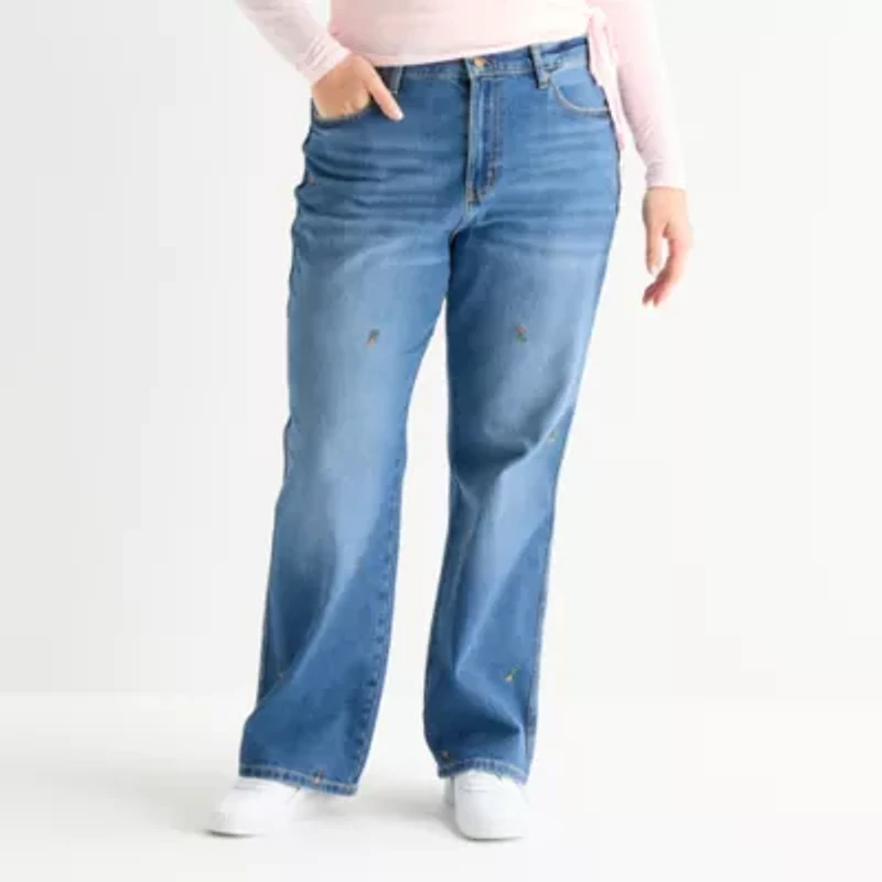 Arizona Womens Juniors Plus High Rise Stretch Fabric Straight Leg Jean