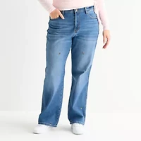 Arizona Womens Juniors Plus High Rise Stretch Fabric Straight Leg Jean