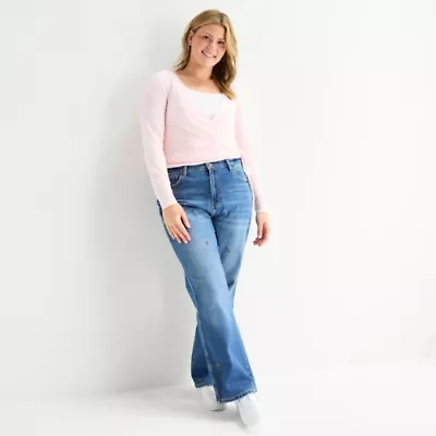 Arizona Womens Juniors Plus High Rise Stretch Fabric Straight Leg Jean
