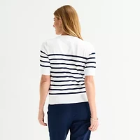 Liz Claiborne Womens Crew Neck Short Sleeve Striped Pullover Sweater