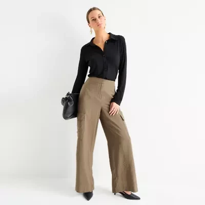 Worthington Womens Wide Leg Cargo Pant