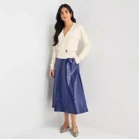 Worthington Womens Midi Faux Leather A-Line Skirt